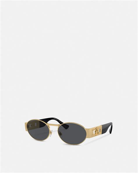 Versace: Black Medusa Deco Oval Sunglasses 